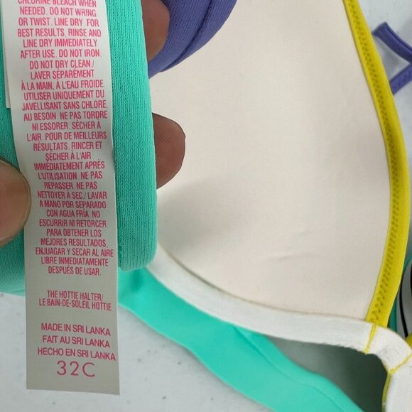 Victoria's Secret 32C/S Hottie Itsy Bikini Set Stripe Push-Up Neon Colorblock - Picture 6 of 15